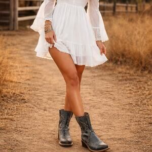 FREEBIRD Black Walker Style Leather Whip Lace Western Detail Bootie size 10